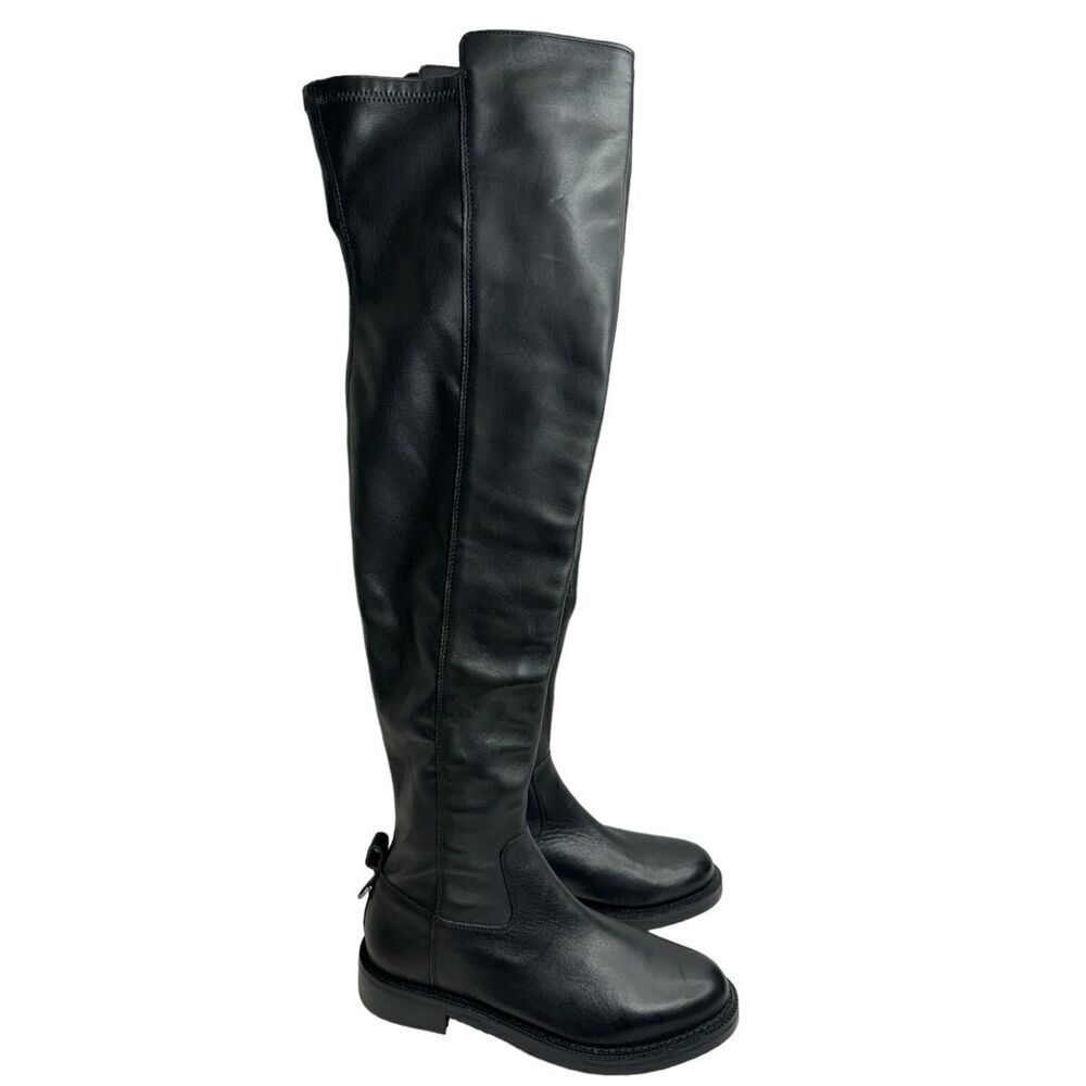 Sam Edelman Over The Knee Boots Size 7.5 Black Leather Narisa Zip Up Block Heel - Picture 2 of 10